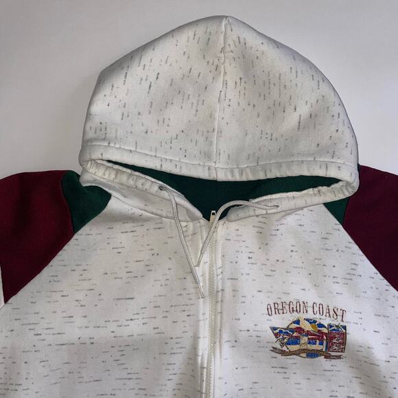 Vintage Oregon Coast Heather Gray Color Block Full Zip Hoodie Sweatshirt - Picture 2 of 7